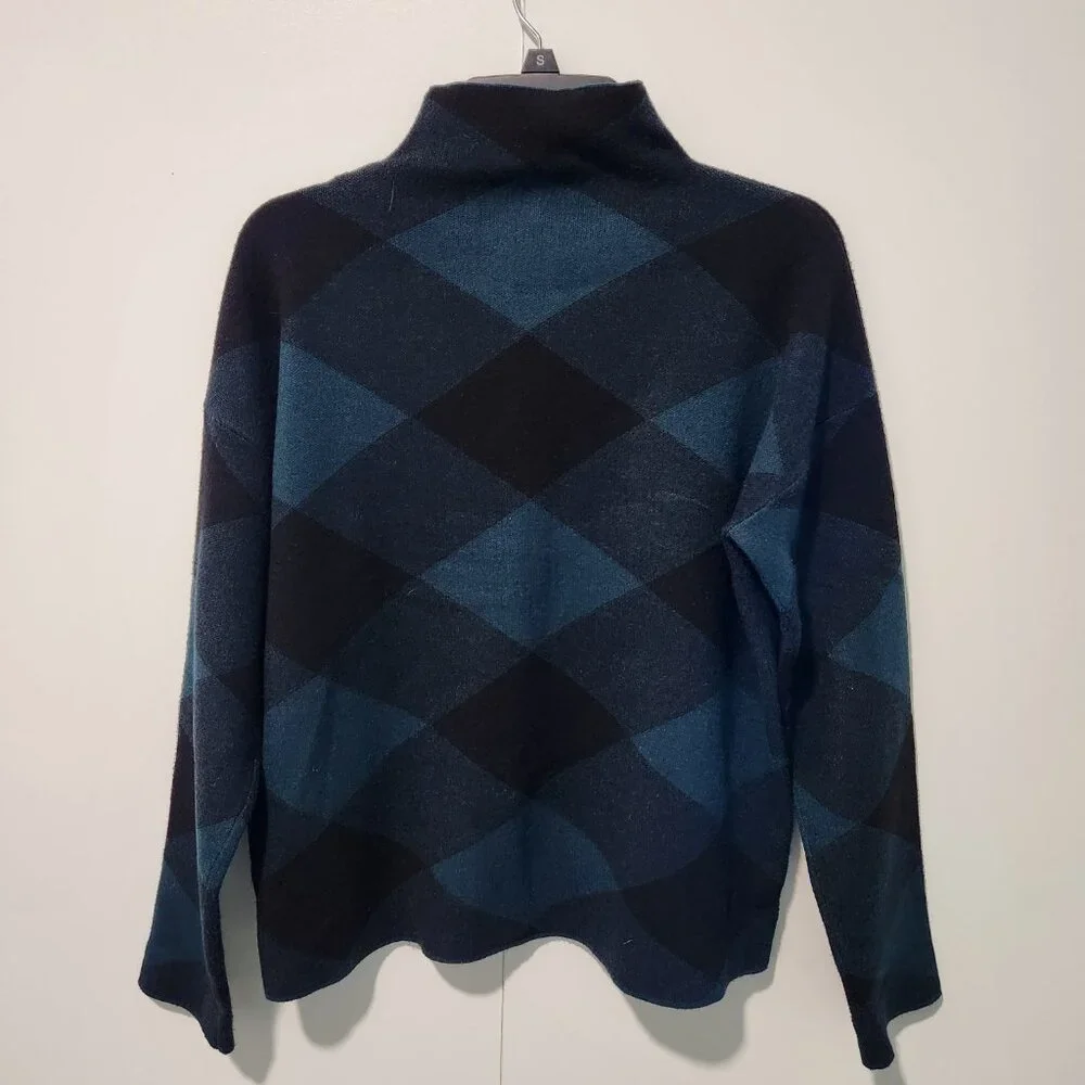 Tahari Green Black Plaid Design Mock Turtleneck Long Sleeve Sweater Large - Picture 6 of 6